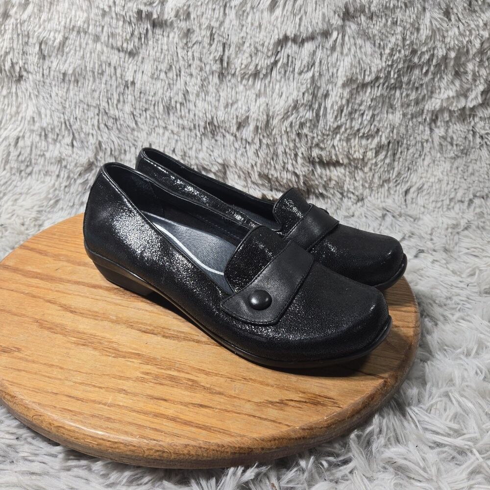 Dansko Olena Flats Slip On Black Metallic Women Shoes Loafers Size 8.5 EU 39